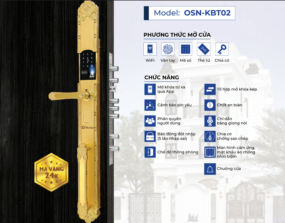 Khóa biệt thự mạ vàng KBT02