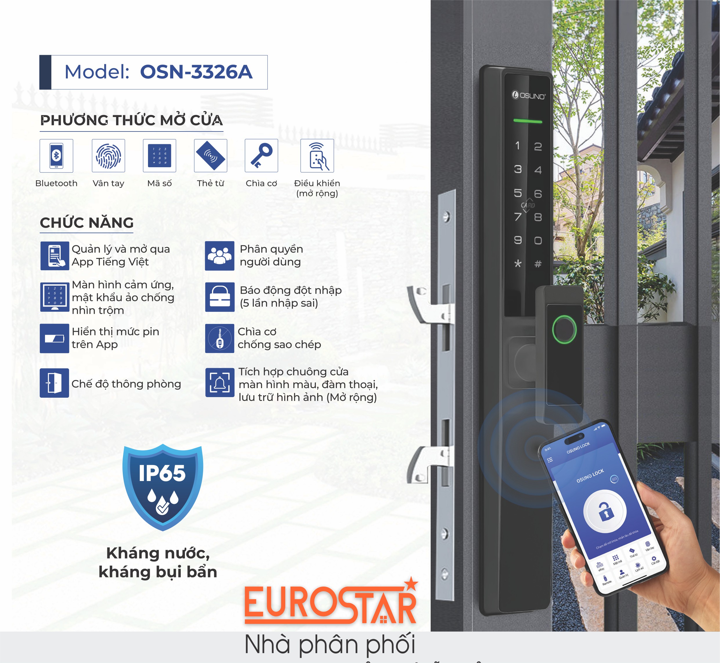 Khóa cửa nhôm OSN-3326A