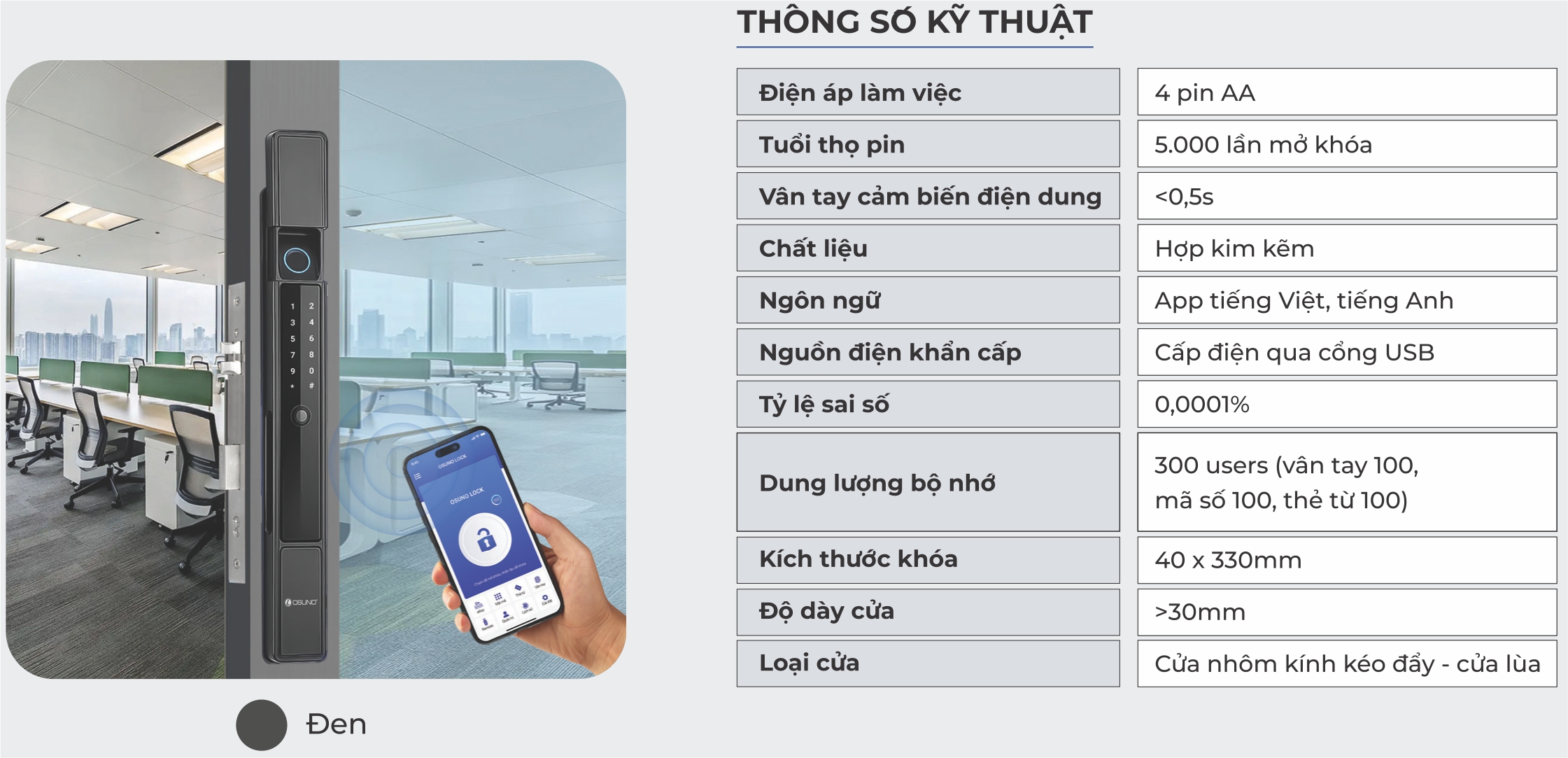 Thông số Khóa cửa nhôm OSN-3328