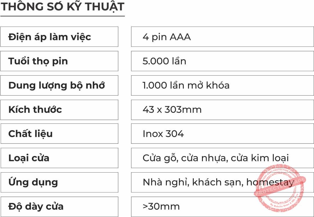 Thông số Khóa khách sạn OSN-3378