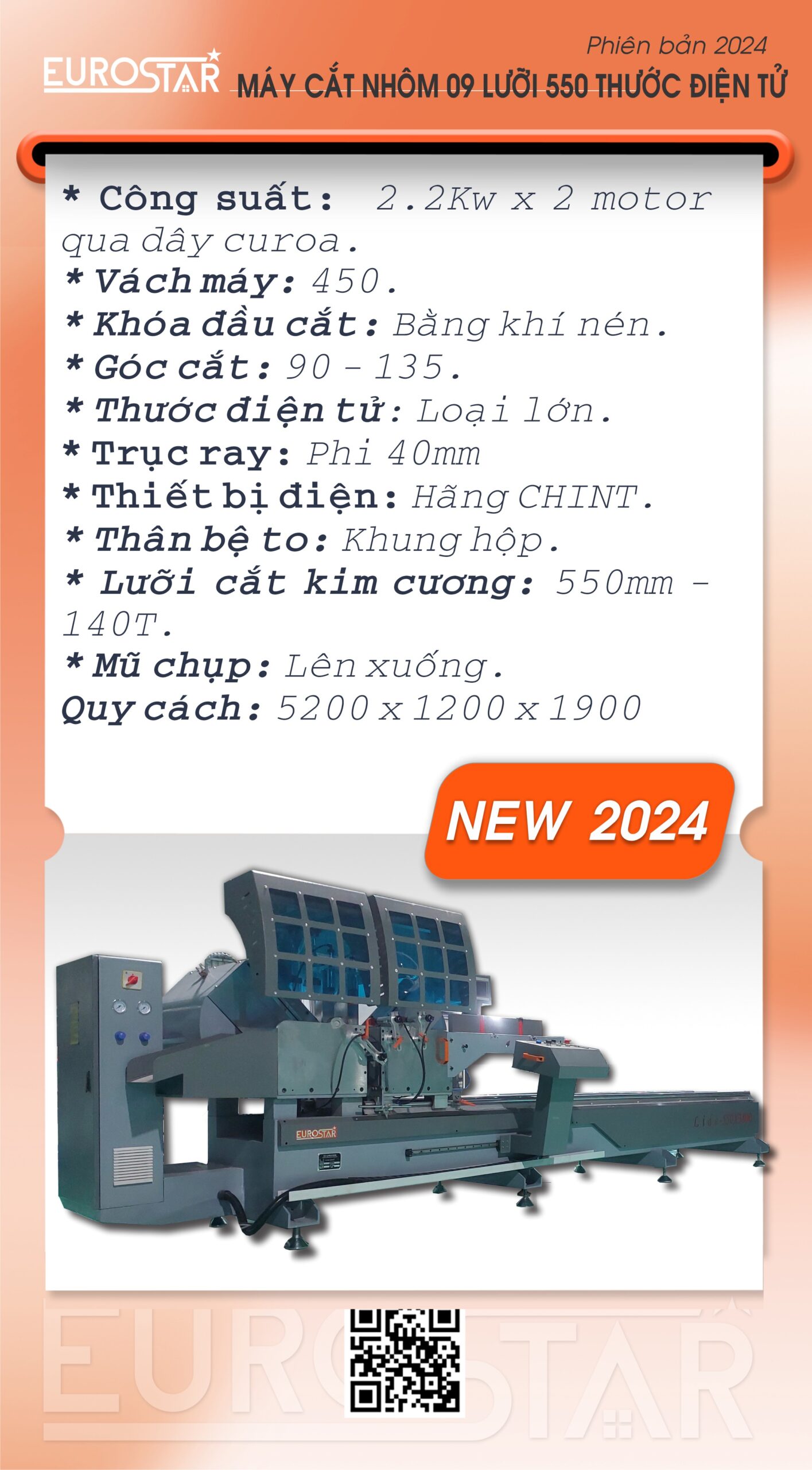 Máy cắt nhôm 2 đầu lưỡi kim cương 550mm - Thước điện tử