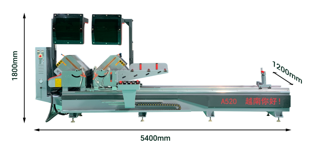 kích thươc máy cắt nhôm 2 đầu 09 lưỡi 520
