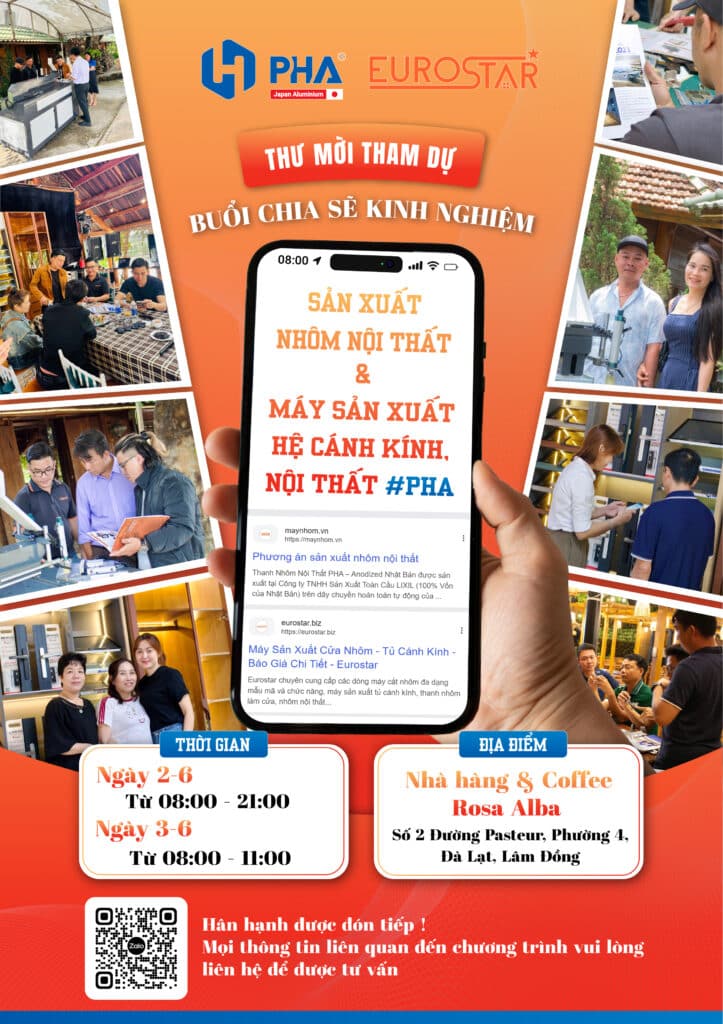 thư mời tham dự buổi chia sẽ kinh nghiệm sản xuất nhôm nội thất & máy sản xuất hệ cánh kính nội thất nhôm PHA