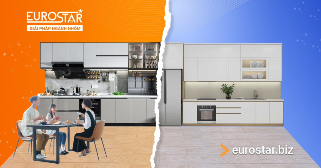 Tủ bếp nhôm kính vs gỗ An Cường - Chi phí & lựa chọn tối ưu